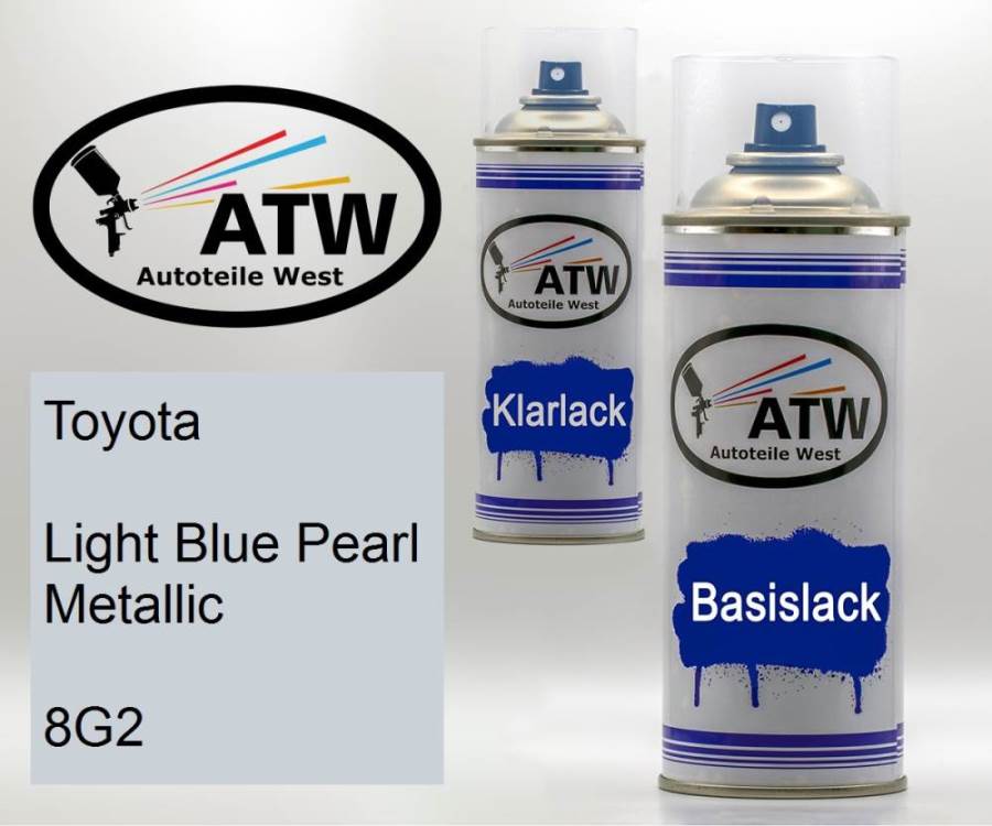 Toyota, Light Blue Pearl Metallic, 8G2: 400ml Sprühdose + 400ml Klarlack - Set, von ATW Autoteile West.